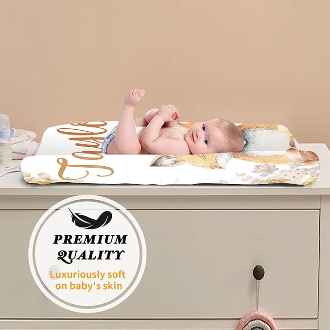 Custom Changing Pad Cover Set - Jersey Knit Comfy CozyUltra Soft Unisex Diaper Changing Table Covers with Personalized Name for Baby Boys Girls - Waterproof Ultra Soft 4 Pcs Set Style05