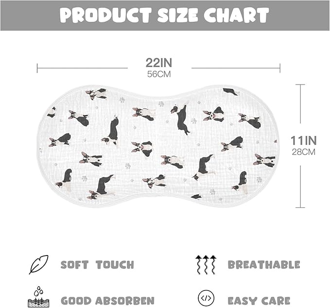 vvfelixl Burp Cloths Boston Terrier Dog for Baby Boy Girls Baby Washcloths Burp Rags 1 Pack