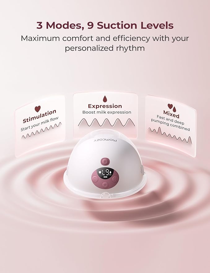 Momcozy M5 Smart APP Controlled Wearable Breast Pump, Hands-Free Wireless Electric Pump, 3 Modes 9 Suction Levels, BPA-Free, Portable Lightweight, 24mm Flange, 2-Pack Cozy Red