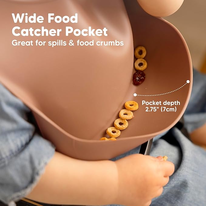 KeaBabies 2-Pack Silicone Bibs for Babies, Toddlers Girl, Boy – Sturdy Food-Grade Baby Bibs for Eating, Large Food Catcher, Clean & Put On Easily, Waterproof Toddler Feeding Essentials (Dusk)