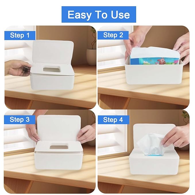 Abnaok Baby Wipes Dispenser, Wet Tissue Box with Sealing Design Lid, Wet Wipes Holder Portable, Non-Slip, Easy Open & Close, Wipe Container for Bathroom Home, Office, Cars