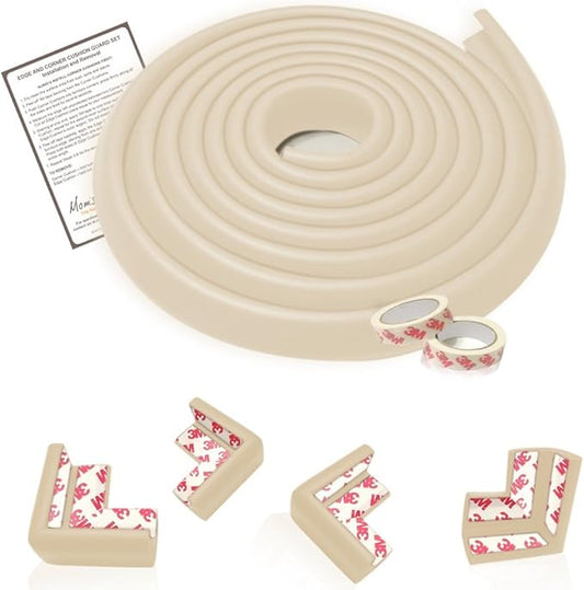 Mom's Besty Extra Dense Child Safety Protectors & Furniture Bumpers Set – 16.2 Ft. Total Coverage (15 Ft. Edge & 4 Taped Corner Guards) - Ivory White - Free Home Baby Proofing Checklist