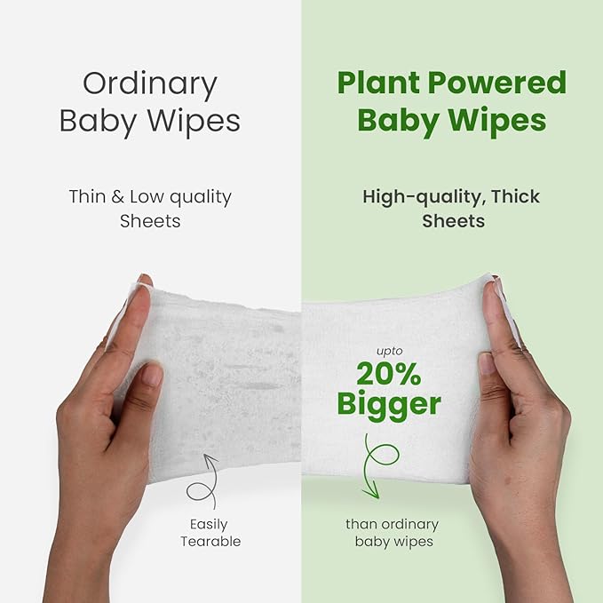Mother Sparsh Natural Care Baby Wipes 60 Pcs (Pack of 8) I 100% Plant Made Fabric From Forest Land | Gentle + Cleanse (with Grapefruit) Wet Wipes For Baby I Cotton Cloth Like Bigger Sheets