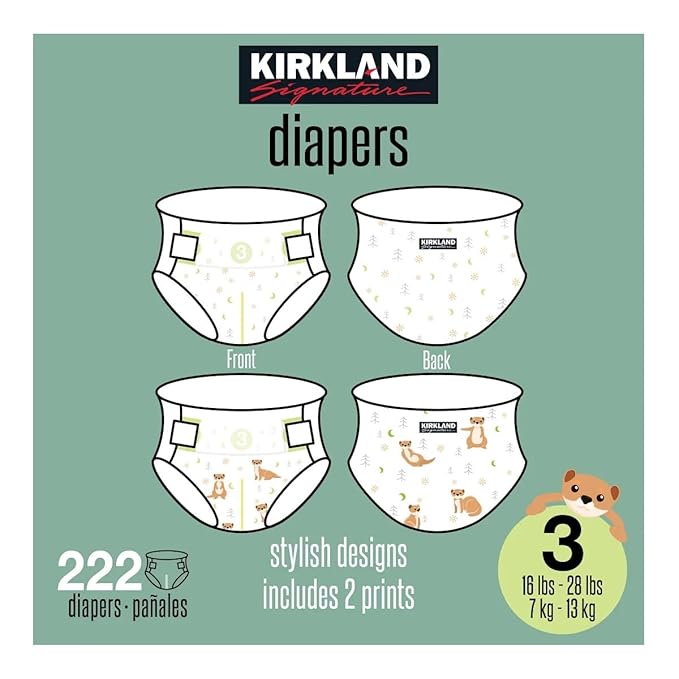 Kirkland Signature Diapers, Size 3 (16-28 Pounds), 222 Count
