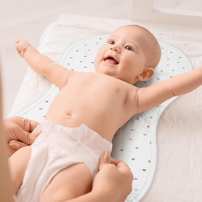 Hahafelt 3 Pcs Changing Pad Liners Fits in Peanut Shape Changing Pad Waterproof Diaper Mats Organic Cotton Peanut Mats are Warm on Baby's Back, Washable Reusable(Cute Style,Pink)