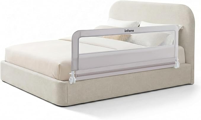 INFANS Bed Rail for Toddlers, 59" Foldable Safety Baby Crib Rail Fit for Kids Twin, Extra Long Swing Down Bed Guardrail for Convertible Crib, Queen, Full, King Mattress Side Guard (Light Gray)