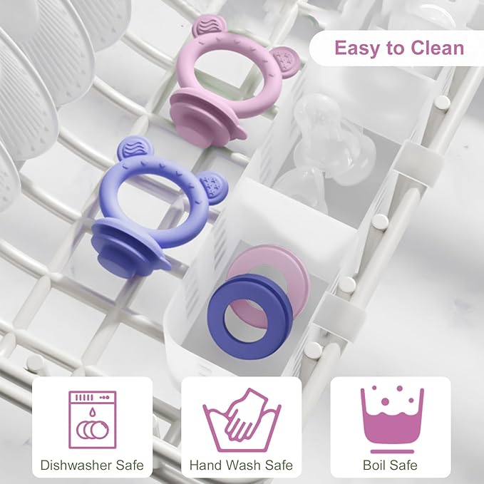 Baby Breastmilk Popsicle Molds & Baby Fruit Feeder (4 Pack), Infant Food Freezer Tray Storage Containers, Silicone Teething Pacifier Feeder and Teether for Babies,Boys and Girls-Pink&Purple