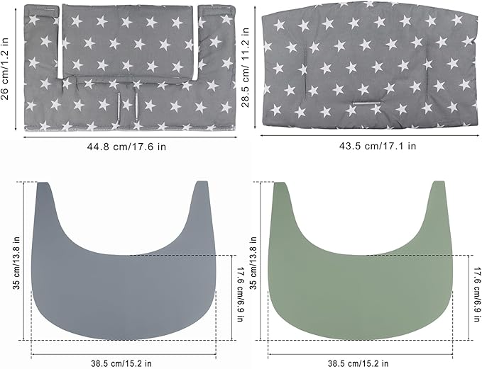 for Tripp Trapp High Chair Cushion, Comfortable for Tripp Trapp High Chair Cushion, with Two High Chair Placemat, for Tripp Trapp Cushion Set Makes It More Comfortable for Baby (Gray Stars)