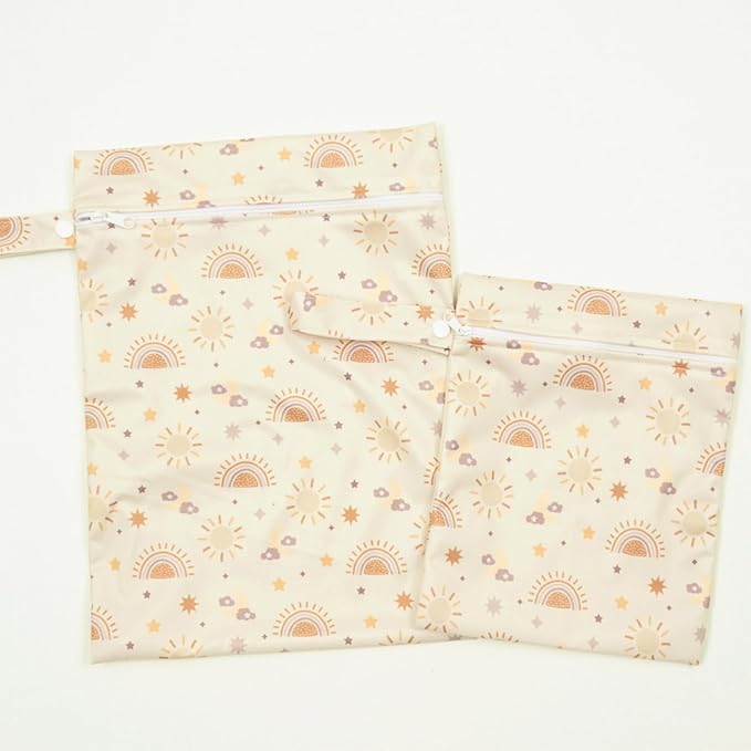 2 Pcs Wet Bags Waterproof Reusable Zippered Pocket Cloth Diaper Wet Dry Bags for Travel Beach Pool Swim, Baby Diapers,Gym Yoga Wet Clothes,Swimsuit,water wipes (Moon Star)