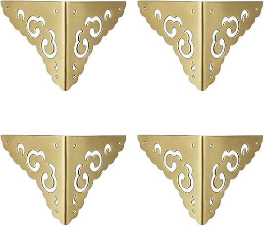 4Pcs Antique Brass Hollow Cloud Pattern Two Sides Corner Protectors Vintage Furniture Desk Edge Wooden Jewelry Gift Box Cabinet Corner Guard (Gold)