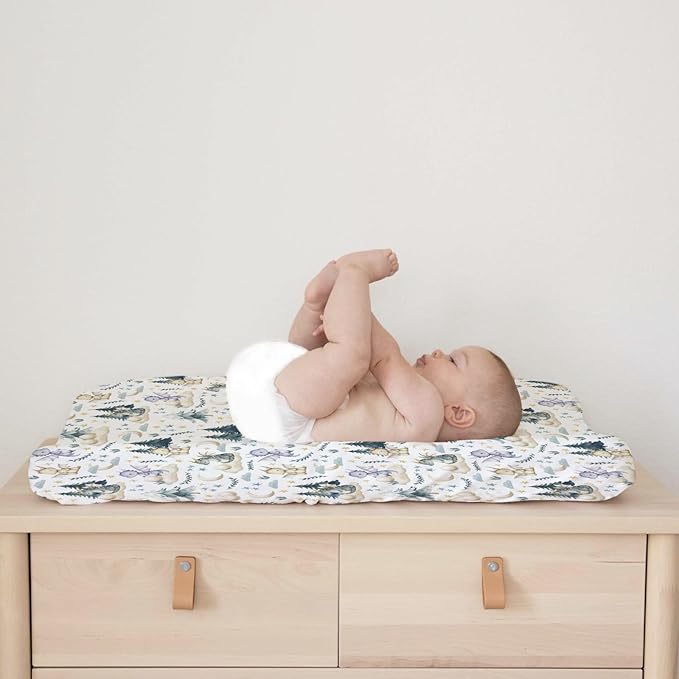 Fairytale Dragons Baby Changing Pad Covers for Boy Girl 32''x16'' Cute Dragons Eggs Moon Stars Trees Fitted Diaper Change Table Pad Sheets Dreamy Animal Soft Breathable Nursery Changing Table Mats