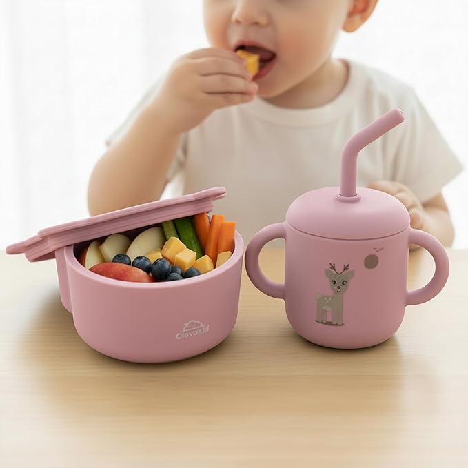 Silicone Snack & Fruits Container – Leakproof Durable and BPA-Free | for Daycare, Preschool, School, and Family Outings – Bear design 130 ML/4.4 OZ (Brownish Pink)