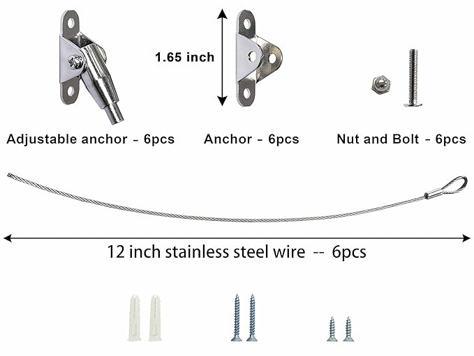 6 Sets Anti Tip Furniture Anchors for Baby Proofing, Earthquake Straps, Furniture Secure to wall Anchors, Childproof and Home Safety, Adjustable 12in