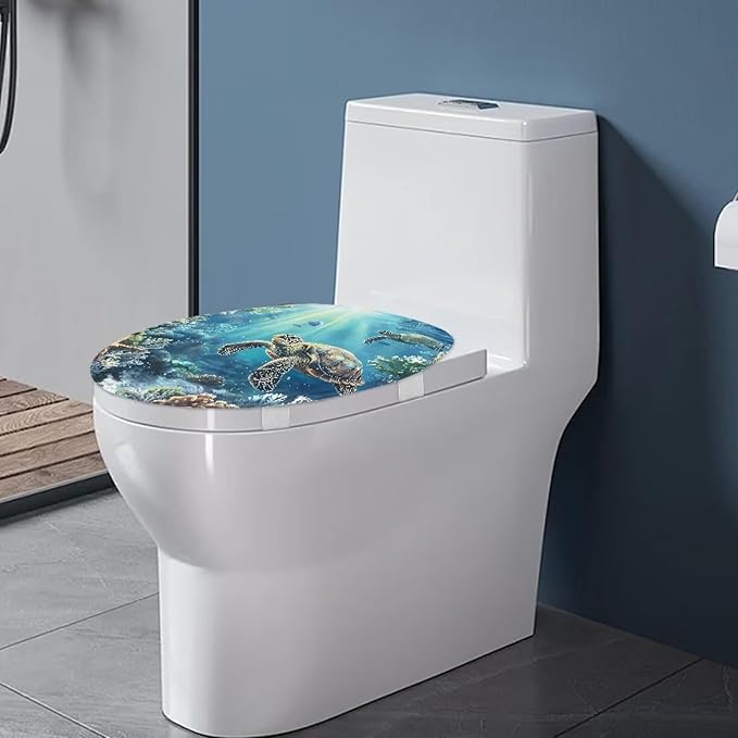 Ocean Turtle Toilet Lid Covers Protector Pad Soft Flannel Fabric Breathable Toilet Seat Covers for Bathroom Soft, Dustproof Seat Covers Keep Clean Tidy Fits Most Toilet Cover Seat