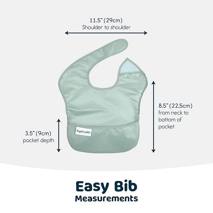 Tiny Twinkle Mess-Proof Baby Bib - Waterproof Bib for Baby Boy or Girl - Machine Washable - Adjustable Closure - PVC, BPA & Phthalate Free - Great for Travel - Baby Food Bibs (5 Pack, Unisex Solids)