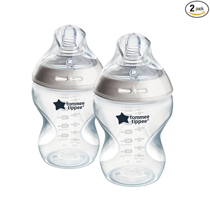 Tommee Tippee Natural Start Anti-Colic 9 oz BPA Free Baby Bottles, 0+ Months, Slow Flow Breast-Like Nipple, Self Sterilizing, Designed for Seamless Transition Between Bottle & Breast, Clear, Pack of 2