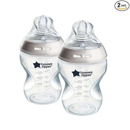Tommee Tippee Natural Start Anti-Colic 9 oz BPA Free Baby Bottles, 0+ Months, Slow Flow Breast-Like Nipple, Self Sterilizing, Designed for Seamless Transition Between Bottle & Breast, Clear, Pack of 2