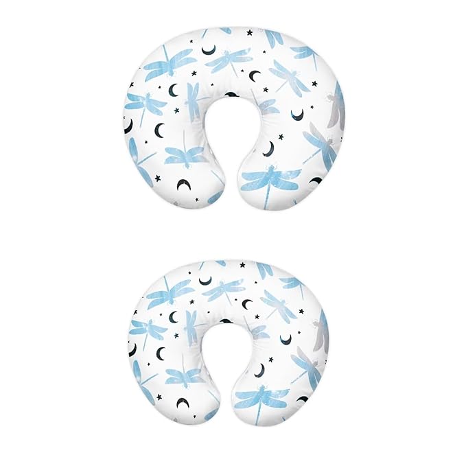 Blue Dragonfly and Moon Nursing Pillow Cover Stretchy Removable Nursing Covers for Breastfeeding Pillows Ultra Soft Newborn Feeding Pillow Cover Baby Essentials