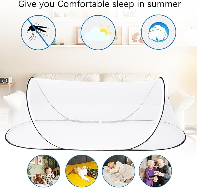 Akiky Large Pop up Mosquito Tent Portable Mosquito Net for Bed Camping Travel Outdoor 2PC Foldable Netting Mesh Tent Canopy for Adults Baby Bedroom