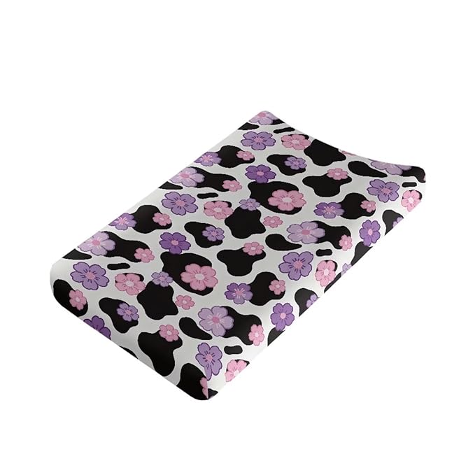 Cow Print Diaper Changing Pad Cover Flower Diaper Changing Pad Cover 32''*16'' Changing Table Cover Breathable Soft Changing Pad -Cover