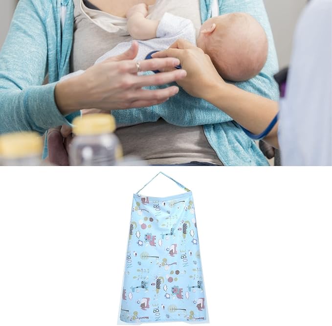 Garosa Breastfeed Nursing Cover Breathable Baby Nursing Coverage Blanket with Elastic Shoulder Straps Lightweight Breathable Cotton Feeding Cover (Blue)