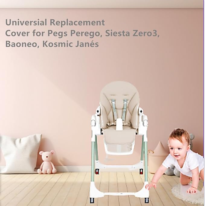 Baby High Chair Cover Replacement | PU Leather Dining Chair Cover with Soft Cushion Seat, Easy to Install High Chair Covers for Baby and Toddler, High Chair Cover Replacement (Beige)