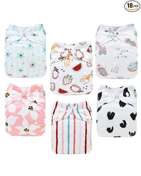 ALVABABY Baby Cloth Diapers 6 Pack with 12 Inserts Cloth Diaper Covers Adjustable Washable Reusable for Baby Girls and Boys 6DM117A