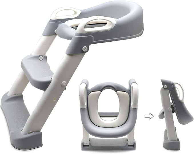 XKMT- Gray Toddler Potty Training Seat Ladder Step Toilet Girl Chair Infant Kids Bathroom Trainer [P/N: ET-BABY002-GRAY]