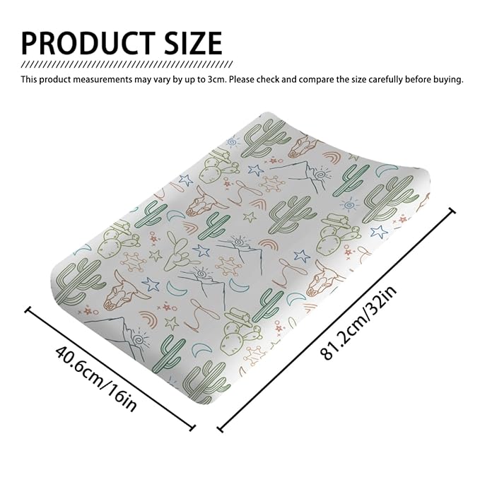 Boho Western Cow Skull Cactus Rainbow Baby Changing Pad Covers Boy Girl 32''x16'' Western Cowboy Cactus Mountain Moon Stars Fitted Diaper Change Table Mats Soft Breathable Cradle & Bassinet Sheets