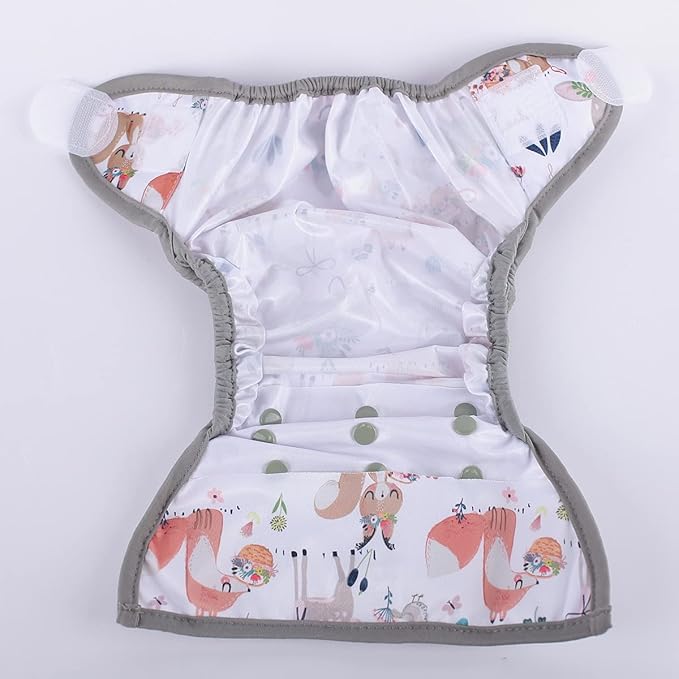 Baby Cloth Diaper Cover Nappy Hook and Loop Double Gusset (Hedgehog Deers) One Size