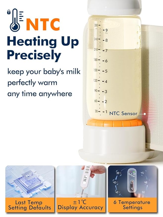 Portable Bottle Warmer for Travel, Baby Bottle Warmer for Breastmilk & Formula, Milk Warmer on the Go, Accurate Temperature Control, Retain Nutrients