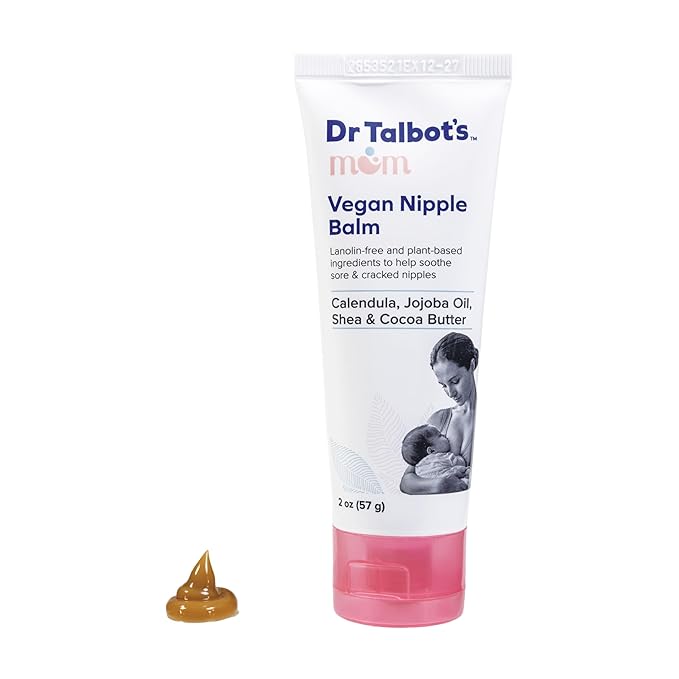 Dr. Talbot's Mom Vegan Nipple Balm for Breastfeeding Mothers - 2 oz - Lanolin-Free, Plant-Based Nipple Cream - Made with Calendula, Jojoba Oil, Shea & Cocoa Butter - Soothing Care for Nursing Moms