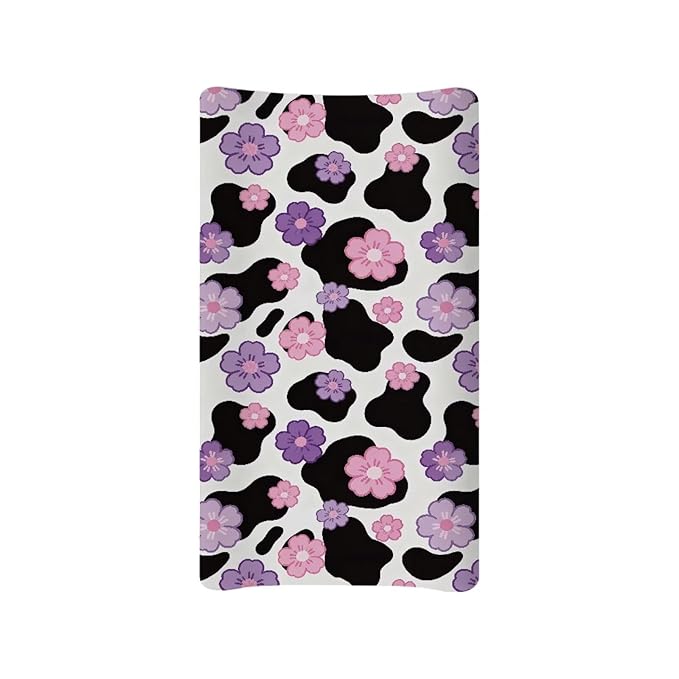 Cow Print Diaper Changing Pad Cover Flower Diaper Changing Pad Cover 32''*16'' Changing Table Cover Breathable Soft Changing Pad -Cover