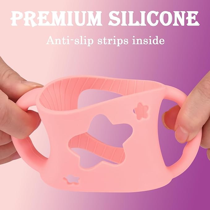 4 Pack Baby Bottle Handles, Silicone Bottle Handles for Dr Brown Wide-Neck Baby Bottles (White+Pink+Purple+Yellow)