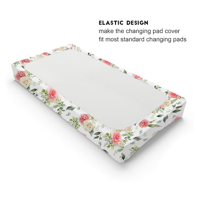 Boho Floral Changing Pad Covers for Baby Boy Girl 32''x16'' Greenery Flowers Leaves Unisex Fitted Changing Table Sheets Wild Flowers Comfort Soft Breathable Nursery Cradle & Bassinet Sheets