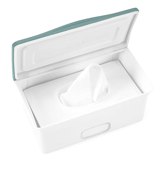 Ubbi Baby Wipes Dispenser with Weighted Plate and Secure Seal, Nursery and Baby Registry Essential to Keep Wipes Fresh, Open Water