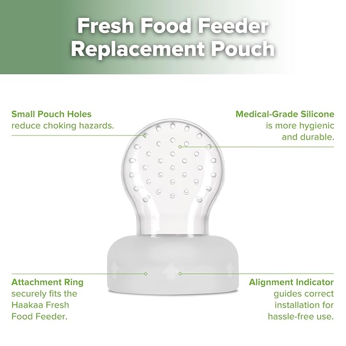 haakaa Silicone Replacement Pouch for Baby Fruit Food Feeder, Food Grade Silicone Feeder Sacs, BPA Free (Large Size, 2PCS)