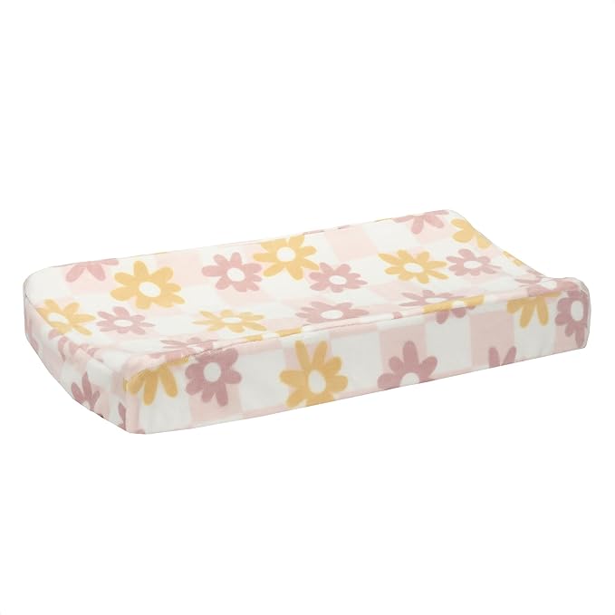 Lambs & Ivy Daisy Dreams Pink/White Checkered Soft Luxury Changing Pad Cover