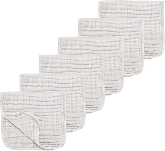 Muslin Solid Burp Cloths 100% Cotton Large 18''x10'' Extra Soft and Absorbent Multifunctional 6 Pack Baby Burping Cloth for Unisex Boys Girls (White)