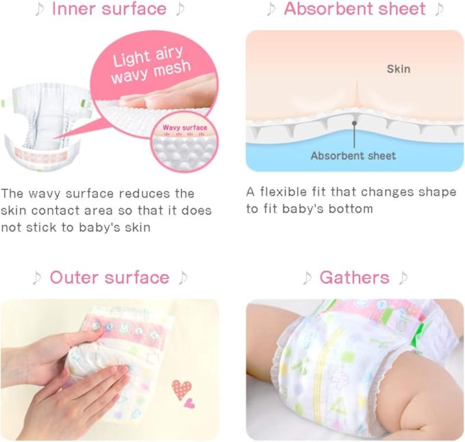 Merries Baby Diapers Size Medium, 2 PKS of 52+2 Count (108 Count), Ultra-Soft, Breathable, Parallel Import Product, Made in Japan