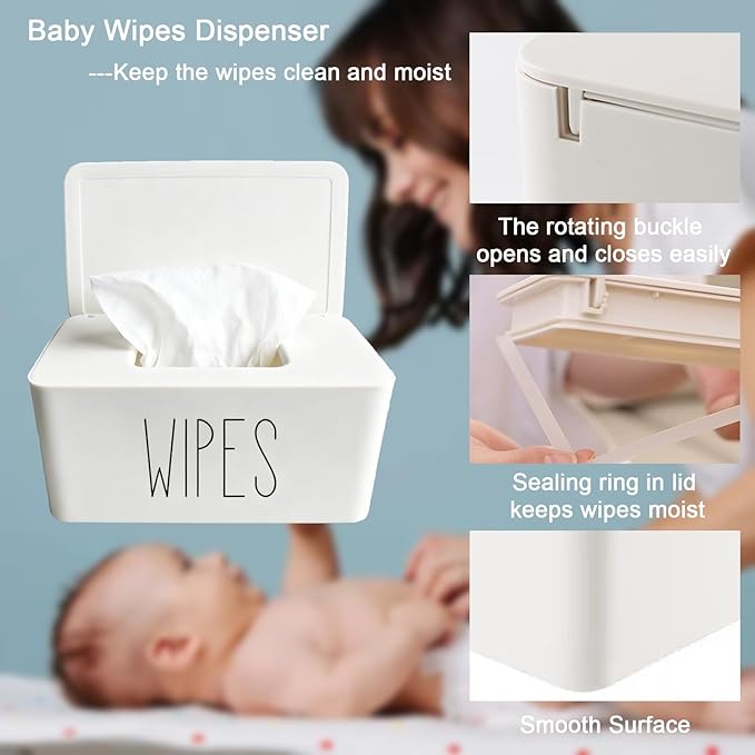 White Wipes Dispenser for Bathroom 8.26" x 4.92" x 3.93", Flushable Butt Wipes Holder Easy to Access