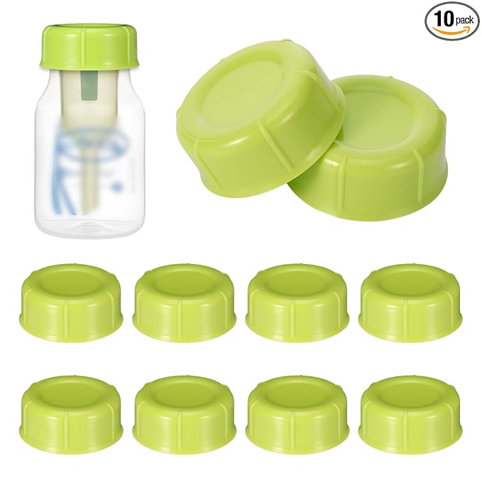 10 Pcs Narrow Bottle Caps Compatible with Dr Brown's, Medela, Ameda, Lids Replacement Parts with Sealing Gasket, Fits Narrow Neck Dr Brown Glass Bottles, Storage Lids Replacement (Green)
