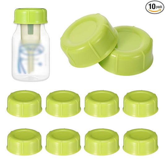 10 Pcs Narrow Bottle Caps Compatible with Dr Brown's, Medela, Ameda, Lids Replacement Parts with Sealing Gasket, Fits Narrow Neck Dr Brown Glass Bottles, Storage Lids Replacement (Green)