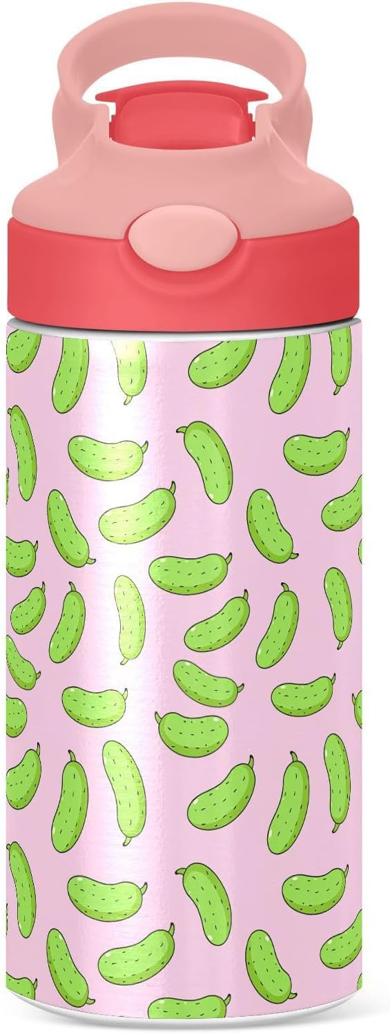 Kawaii Panda Kids Water Bottle with Straw and Carry Handle Cute Bear Pink Vacuum Insulated Stainless Steel Bottles Leak-Proof for Boys Girls Toddler 12 oz Pink Lid