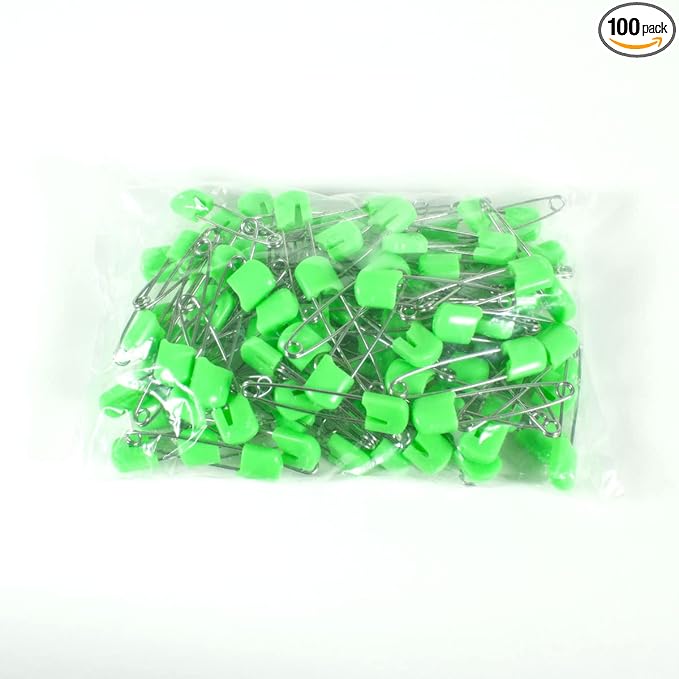 OsoCozy Cloth Diaper Nappy Pins 100 Packs - 100 Stainless Steel Safety Pins with Locking Plastic Heads. Durable, Safe and Cute 2.2 Inches Long (Light Green)