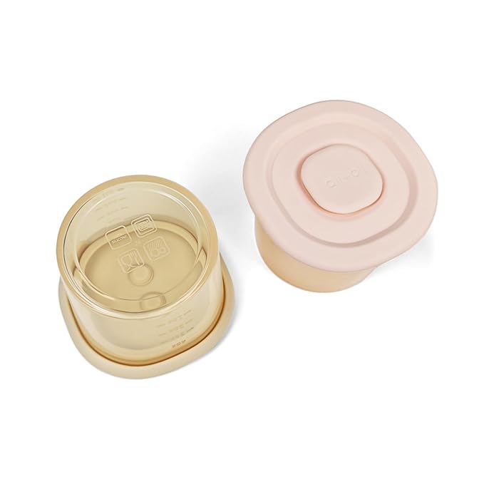 Ali+Oli Silicone Baby Food Containers (4oz) 2-pk Reusable Leakproof Snack Storage with Airtight Lids – Freezer & Microwave Safe for Infant and Kids Meals (Blush-Khaki)