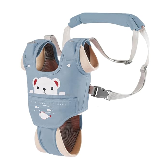 Baby Walking Harness Handheld Baby Walker Assistant Belt Adjustable Toddler Infant Walker Harnesses Standing Up Walking Learning Helper with Detachable Crotch for 9-24 Month Old (Blue)