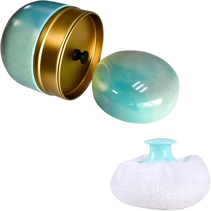 Topwon Body Powder Container with Powder Puff for Baby Women Talc Free Dusting Loose Powder Case Home Travel Powder Box (Spring Green)