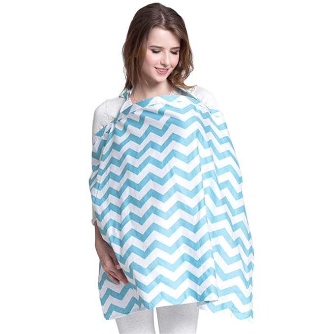 SONARIN Stripes Premium Breastfeeding Nursing Covers,4 in 1 Multifunction,with Storage Bag & Towel Corners,Nursing Scarf,Breathable & Lightweight(Blue)