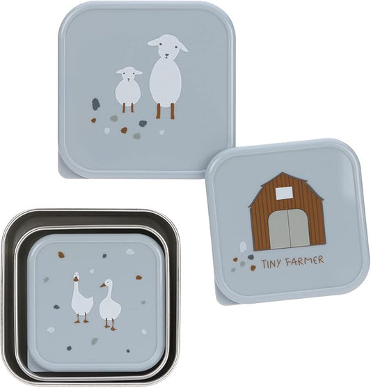 LÄSSIG Tiny Farmer Snack Box Set of 3 Stainless Steel Blue